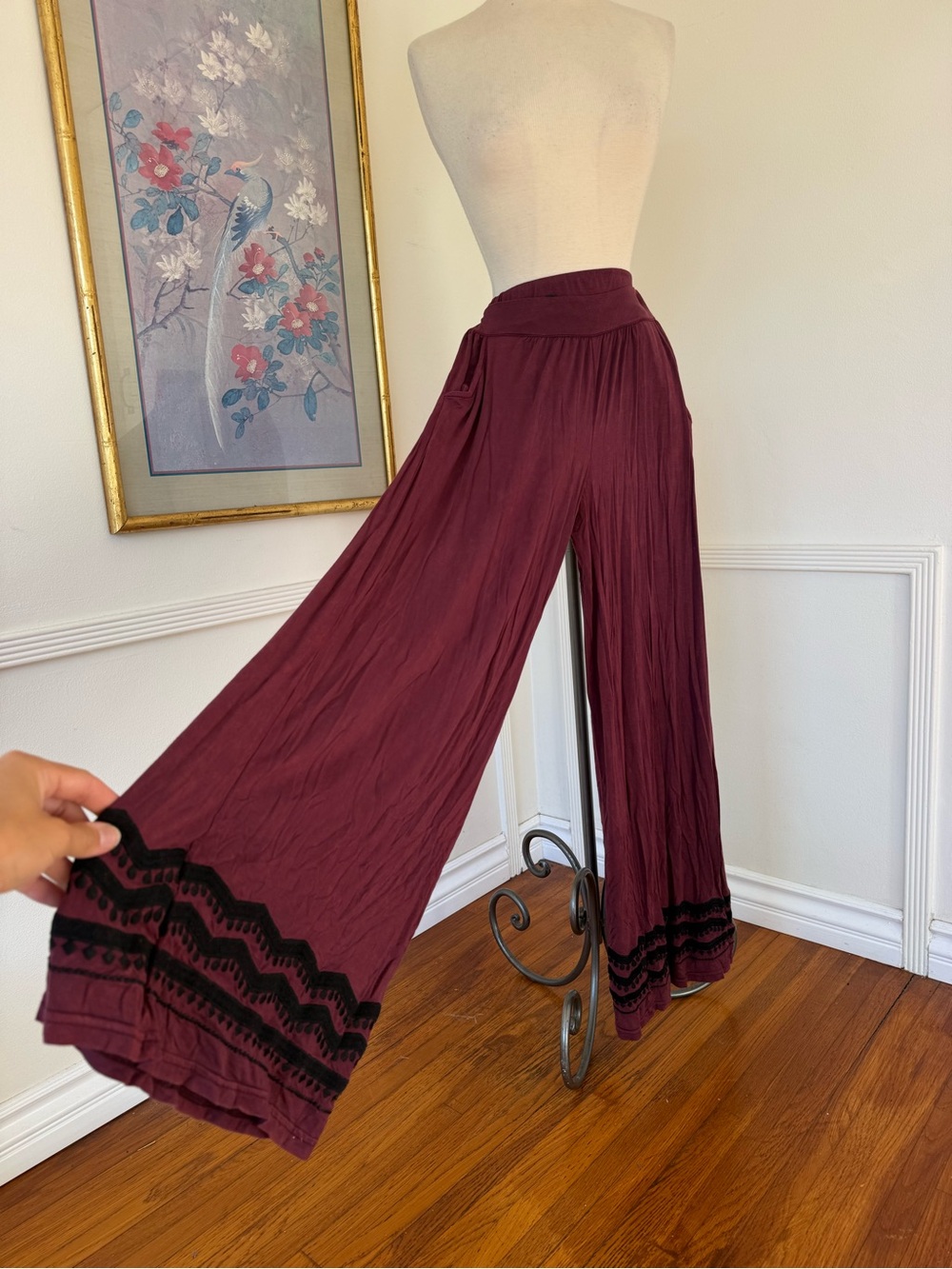 Wide Leg Purple Palazzo Pants with Black Trim